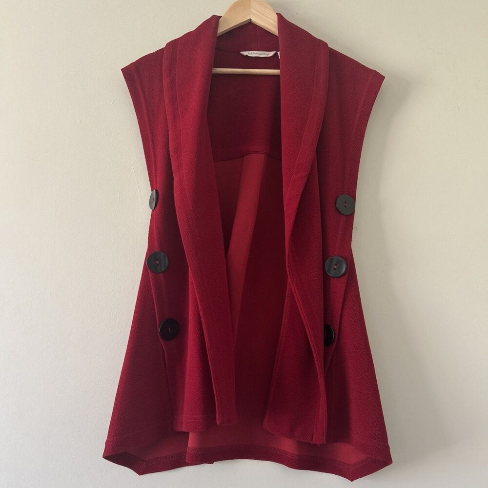 Soft Surroundings Red Jacquard Mesa Black Button Vest XS Lagenlook Made in USA - Picture 2 of 11